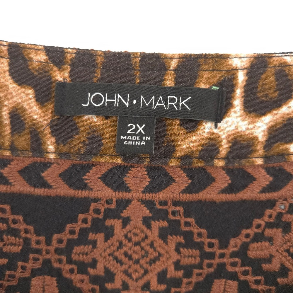 John Mark Embroidered Tunic Blouse Women 2X Black Mixed Print Boho Peasant Top - Picture 5 of 8